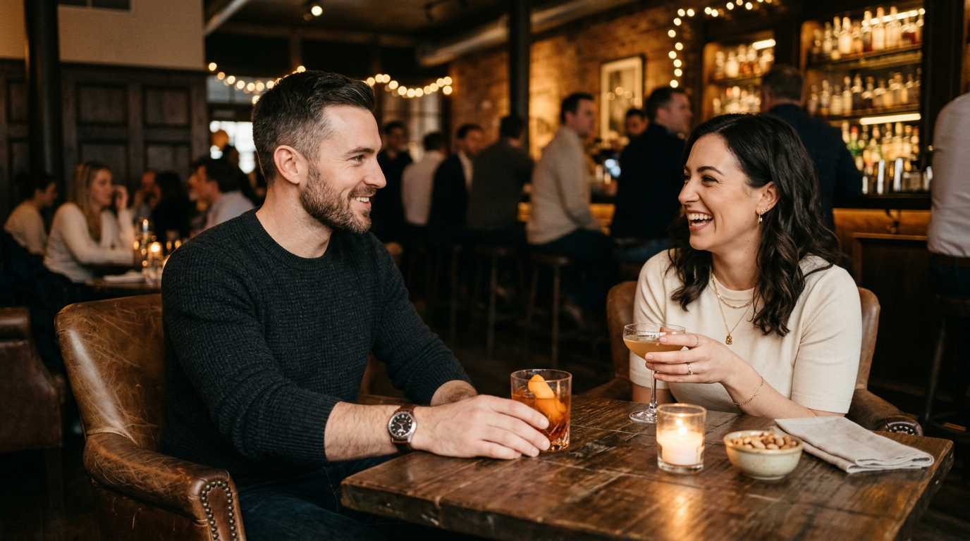Warmth vs Settled Confidence on First Dates — illustrated guide from The Playbook