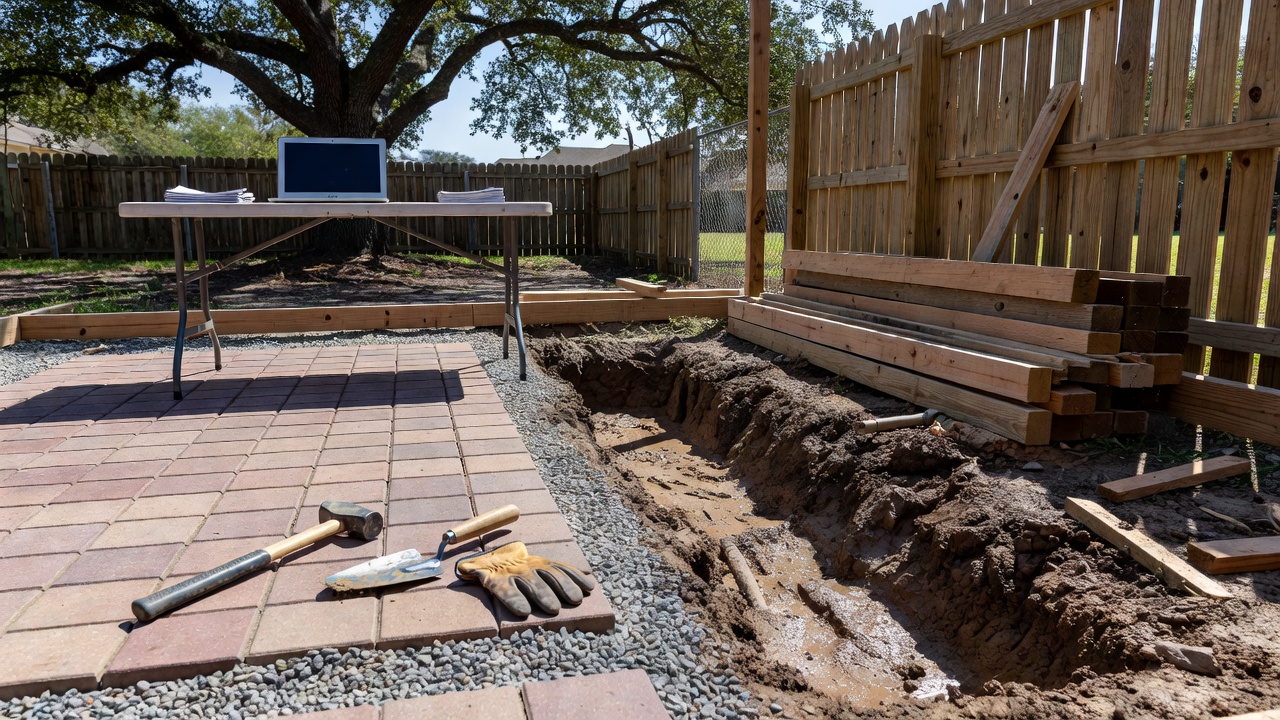 Paver Patio vs Fence Extension Houston Clay Soil