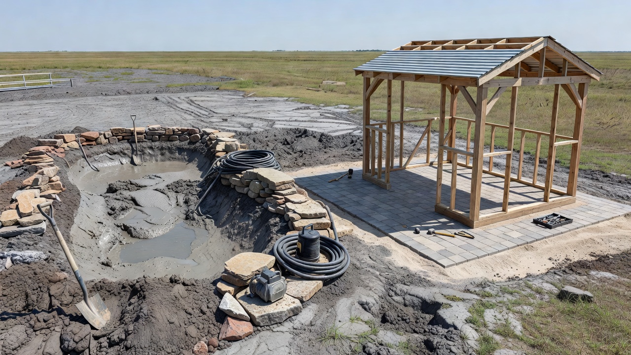 Pond Water Feature vs Gazebo Shed Houston Clay Soil