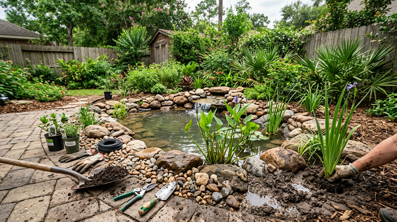 Pond Water Feature Native Plants Planning for Houston Yards