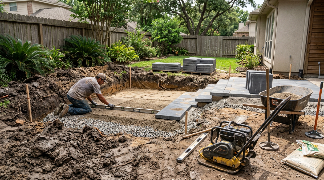 Clay Soil Prep Paver Patio Steps for Houston Yards