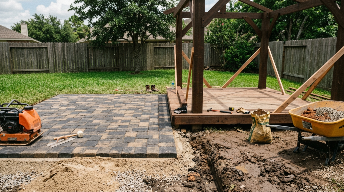 Paver Patio vs Gazebo in Houston Clay Soil Yards
