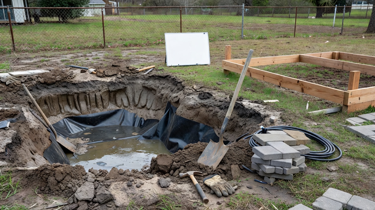 Sugar Land Pond Water Feature Clay Soil Drainage Steps 2026